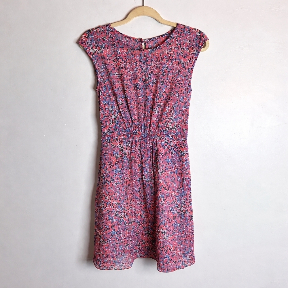 J.Crew Sweet Meadow Silk Dress Size 4 Pink Floral Sleeveless Lined Zip Pockets